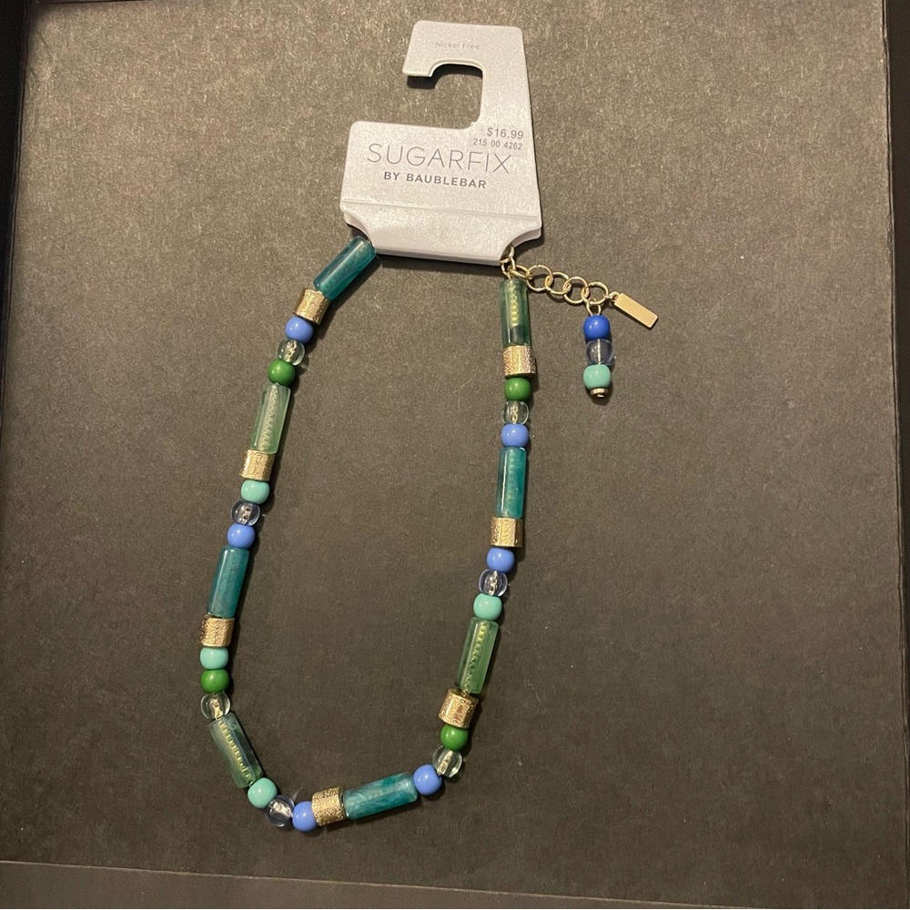 ✨3/$25 BaubleBar Beaded Statement Necklace in Green, Blue and Gold